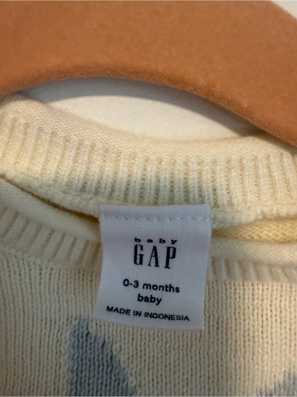 GAP Cream Knit Romper with Light Blue Bunny Motif